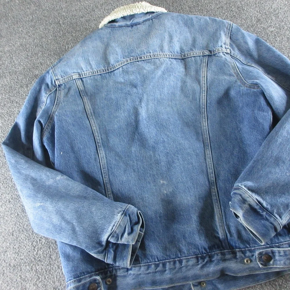 Levis Jacket Mens L Blue Denim Sherpa Lined Trucker Faux Fur Collar Warm Winter